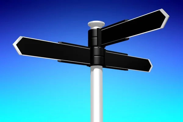 Black Signpost Roadsign Three Arrows Blue Sky — Stock Photo, Image