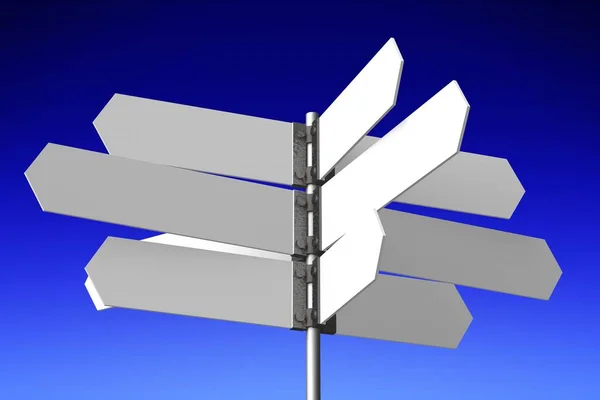 Weißer Wegweiser Straßenschild Mit Vielen Pfeilen Blauer Himmel Hintergrund — Stockfoto