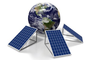 Güneş panelleri kavramı - 3d çizim