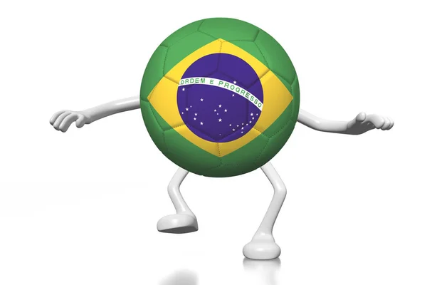 Çizgi Film Karakteri Futbol Topu Brezilya Ulusal Bayrak — Stok fotoğraf