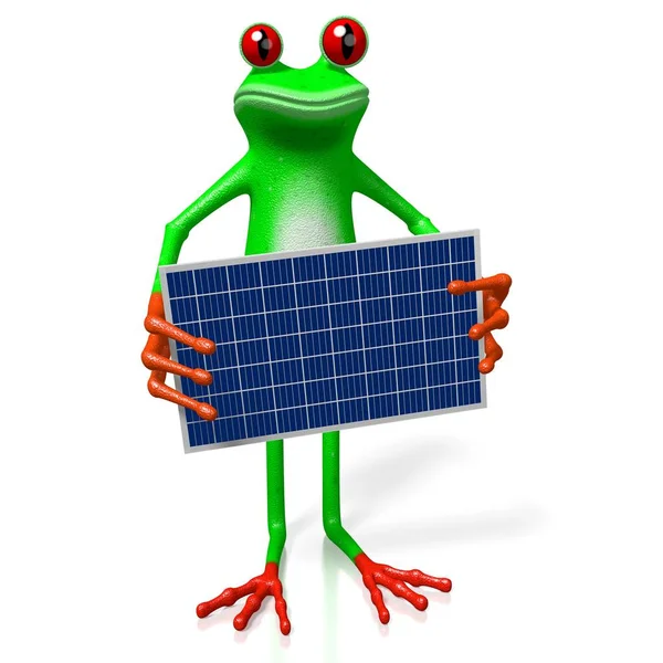 Frog Innehav Solpanel — Stockfoto