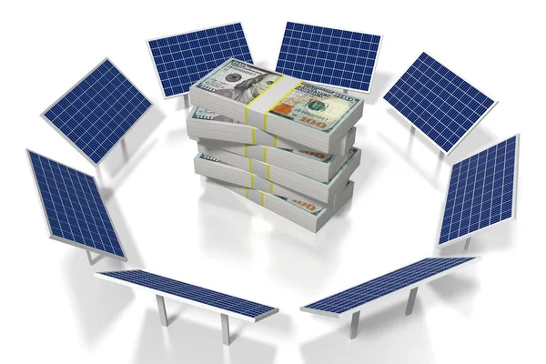 Geld Solarmodulkonzept — Stockfoto