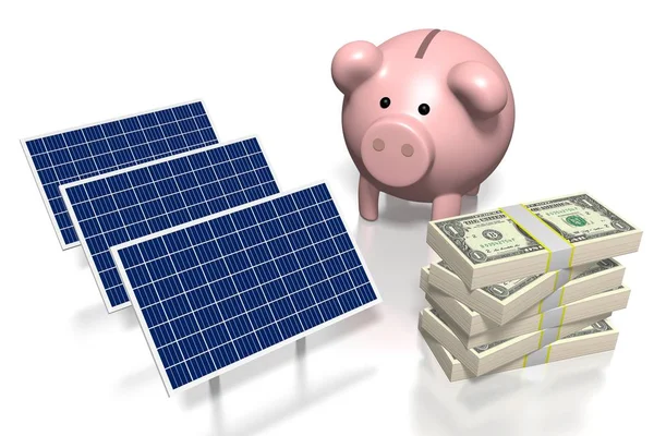 Peníze Koncept Solárních Panelů — Stock fotografie