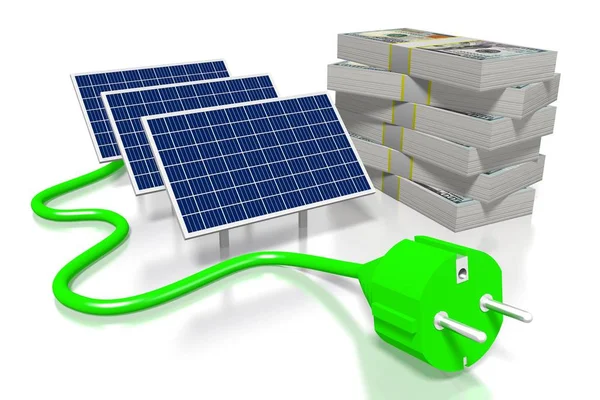 Geld Solarmodulkonzept — Stockfoto