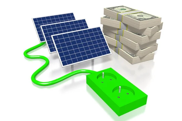 Geld Solarmodulkonzept — Stockfoto