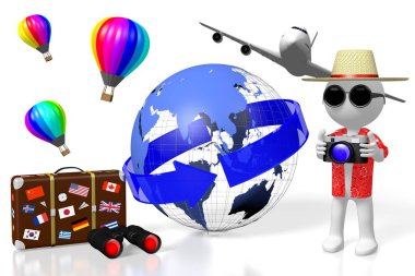 3D turist, seyahat kavramı