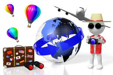 3D turist, seyahat kavramı