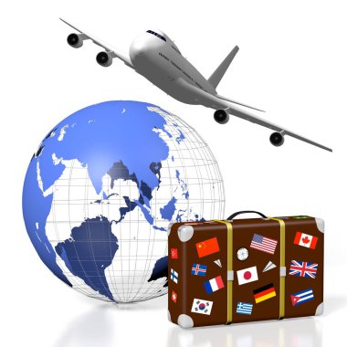 3D uçak seyahat kavramı