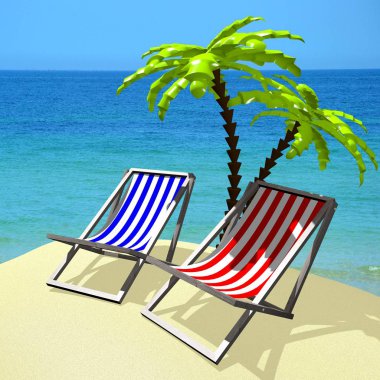3D tatil, şezlonglar kavramı
