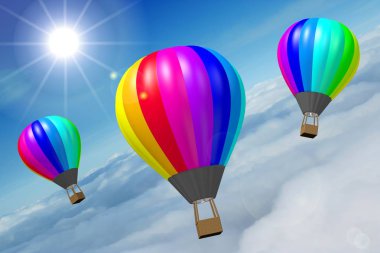 3D sıcak hava balonu - seyahat kavramı