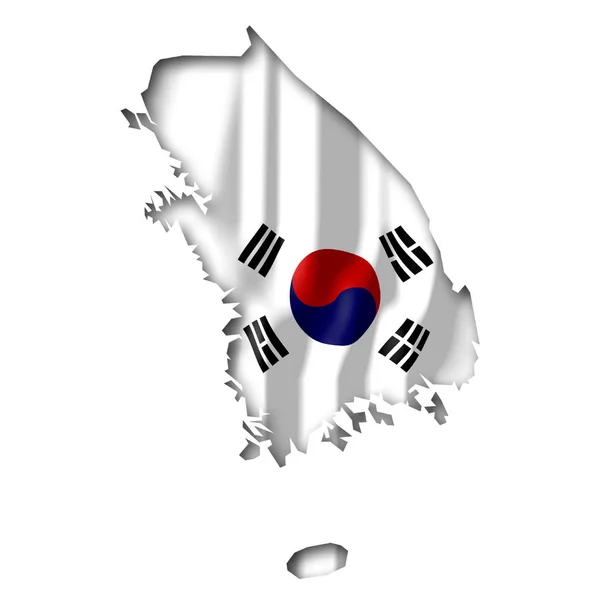 Güney Kore Ülke Sınır Şekli Ulusal Bayrak — Stok fotoğraf