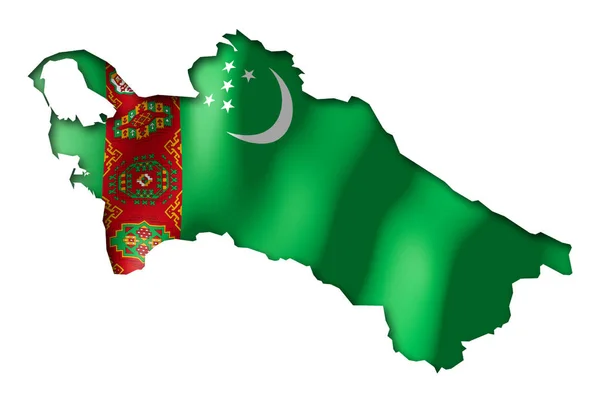 Turkmenistán Forma Frontera Con País Bandera Nacional — Foto de Stock