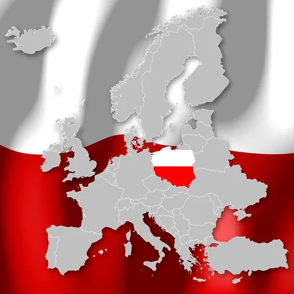 Mapa Evropy Polsko — Stock fotografie