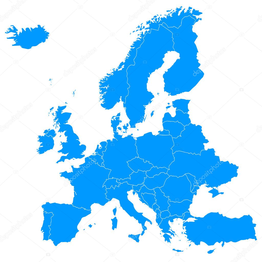 Map of Europe, white background