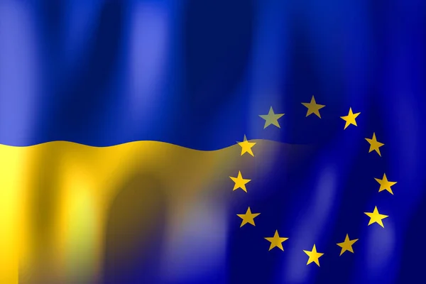 Ukraina Unia Europejska Flagi — Zdjęcie stockowe