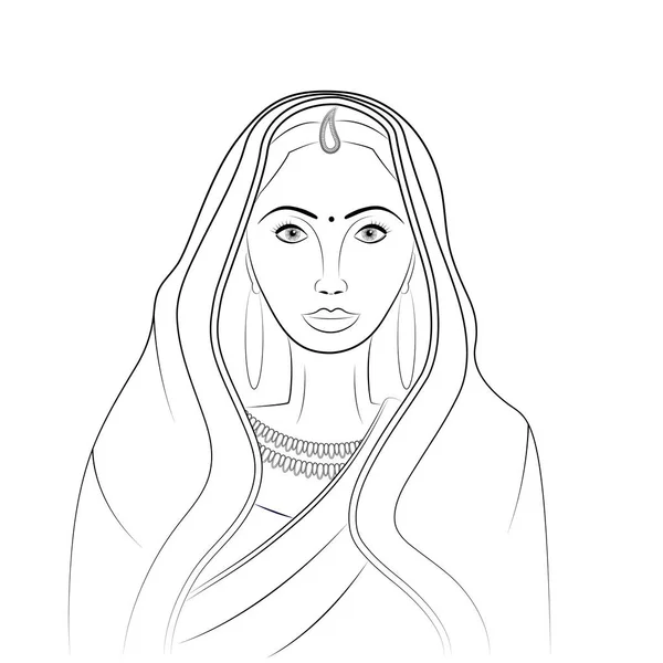 Indian woman wearing saree - outlines