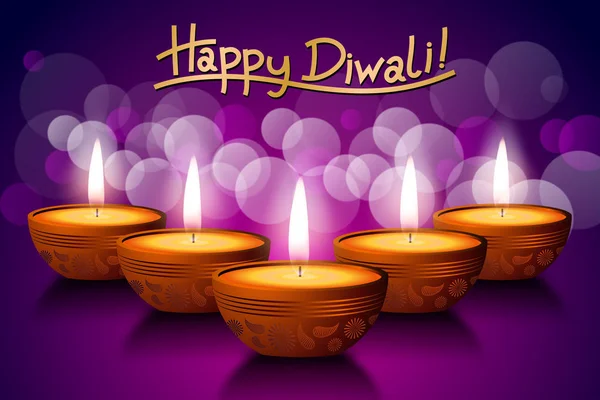 Happy Diwali Kort Fem Ljus — Stockfoto