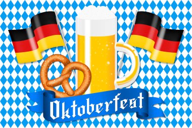 Oktoberfest - yatay illüstrasyon, beyaz ve mavi desen