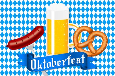 Oktoberfest - yatay illüstrasyon, beyaz ve mavi desen