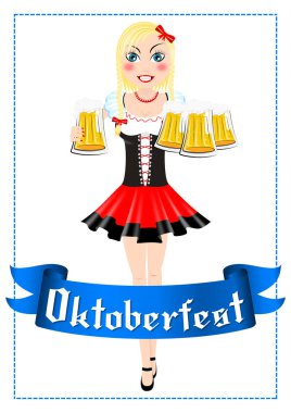 Oktoberfest bira illüstrasyon garsonla