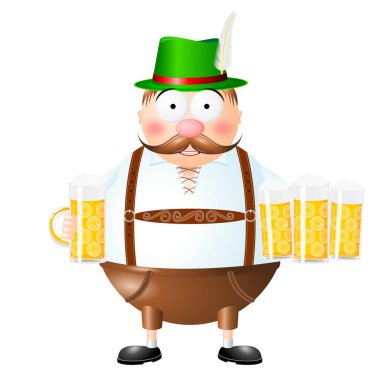 Oktoberfest illüstrasyon - bira tutan garson