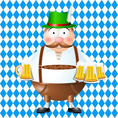 Oktoberfest illüstrasyon - bira tutan garson