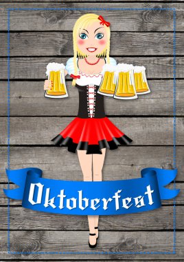Oktoberfest bira illüstrasyon garsonla