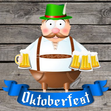 Oktoberfest illüstrasyon - bira tutan garson