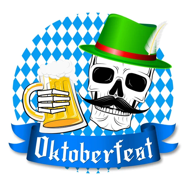 Oktoberfest Totenkopf Mit Hut Und Schnurrbart — Stockfoto