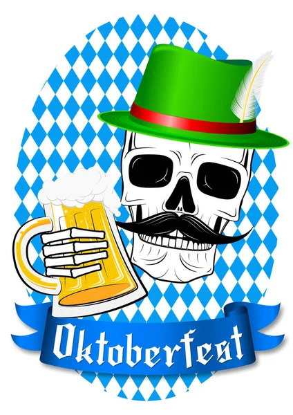 Teschio Dell Oktoberfest Con Cappello Baffi — Foto Stock