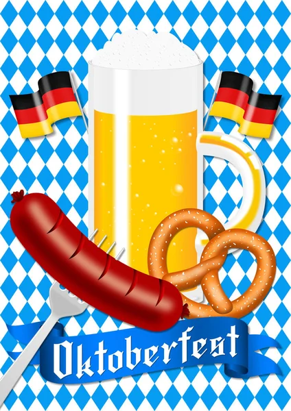 Oktoberfest Poster Plakkaat Bier Krakeling Worst — Stockfoto