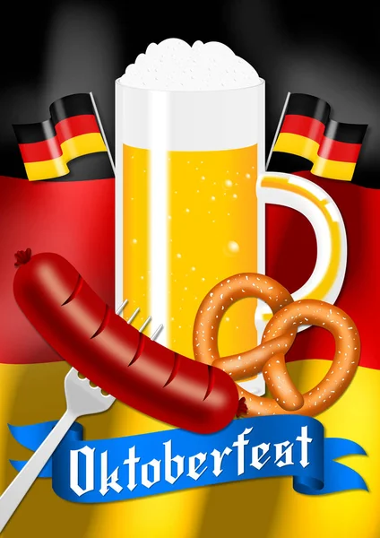 Oktoberfest Salsiccia Birra Pretzel Bandiera Tedesca — Foto Stock