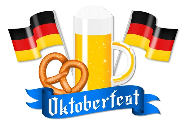 Октоберфест Горизонтальная Иллюстрация Пиво Крендель Немецкие Флаги — стоковое фото