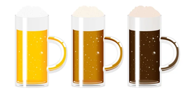 Bier Drie Mokken Geïsoleerd Witte Achtergrond — Stockfoto