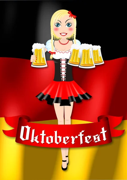 Oktoberfest Kellnerin Mit Bier Illustration — Stockfoto