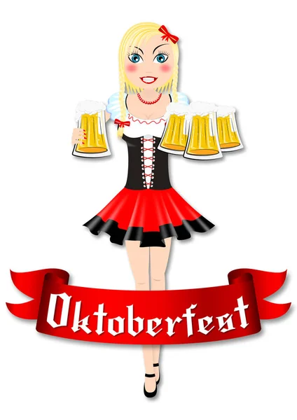 Oktoberfest Kellnerin Mit Bier Illustration — Stockfoto