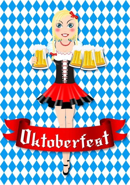 Oktoberfest Kellnerin Mit Bier Illustration — Stockfoto