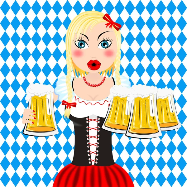 Oktoberfest Cameriera Possesso Birra — Foto Stock