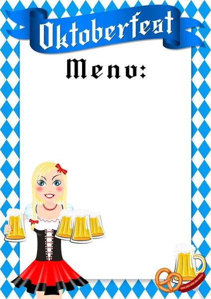 Illustrazione Del Menu Oktoberfest Cameriera Che Tiene Birra — Foto Stock