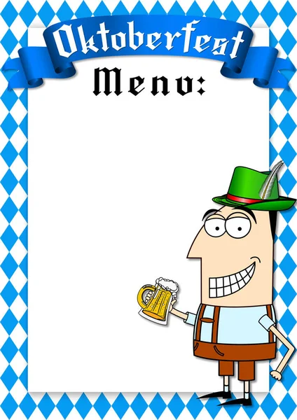 Ilustração Menu Oktoberfest Garçom Segurando Cerveja — Fotografia de Stock