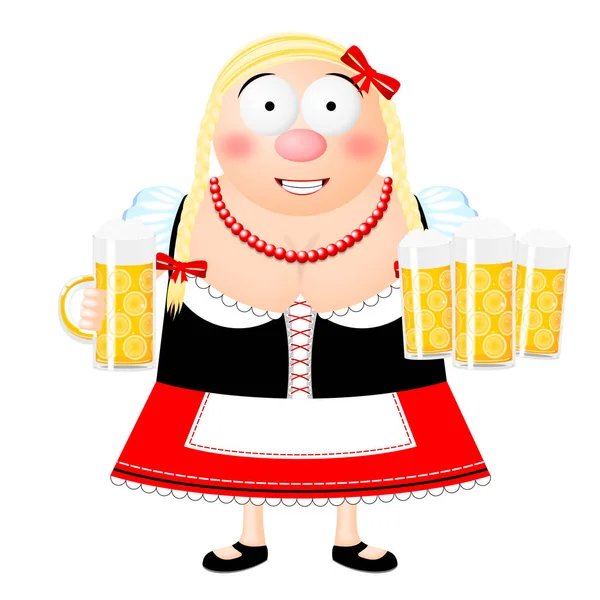 Oktoberfest Ilustración Camarera Sosteniendo Cerveza — Foto de Stock