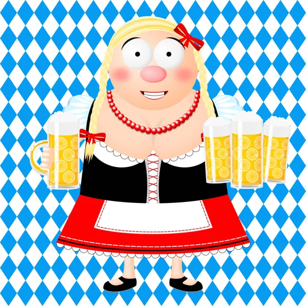 Oktoberfest Ilustracja Kelnerka Trzymając Piwo — Zdjęcie stockowe