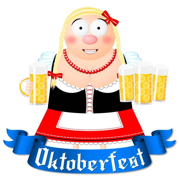 Oktoberfest Ilustración Camarera Sosteniendo Cerveza —  Fotos de Stock