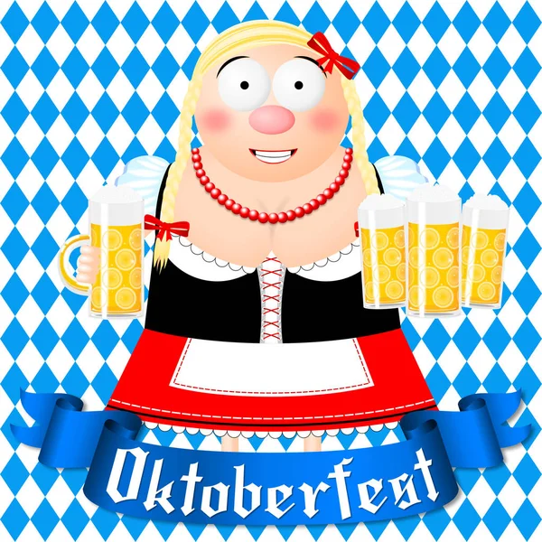 Oktoberfest Illustration Kellnerin Mit Bier — Stockfoto