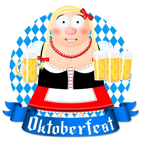 Oktoberfest Illustration Waitress Holding Beer — Stock Photo, Image