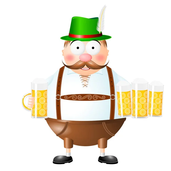 Oktoberfest Illustration Waiter Holding Beer — Stock Photo, Image