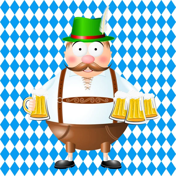 Ilustração Oktoberfest Garçom Segurando Cerveja — Fotografia de Stock