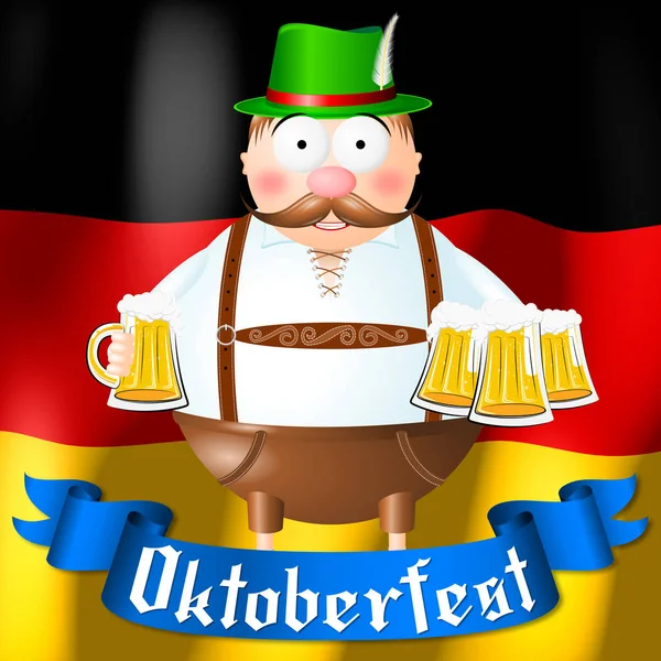 Illustrazione Dell Oktoberfest Cameriere Che Tiene Birra — Foto Stock