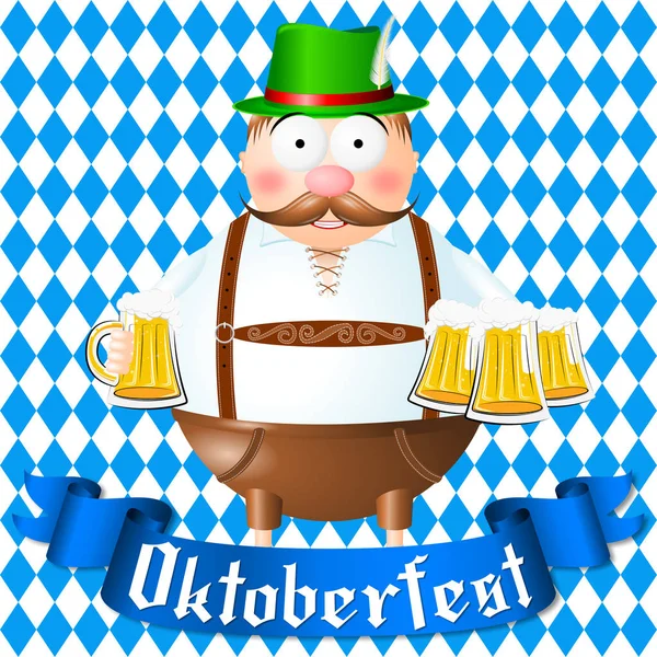 Oktoberfest Illustration Waiter Holding Beer — Stock Photo, Image