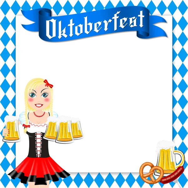 Oktoberfest Frame Waitress Holding Beer — Stock Photo, Image
